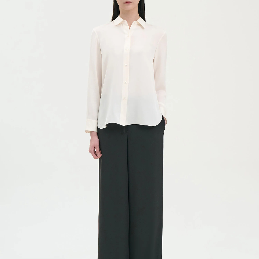 Theory Women Silk Georgette Straight Fit Shirt - Ivory