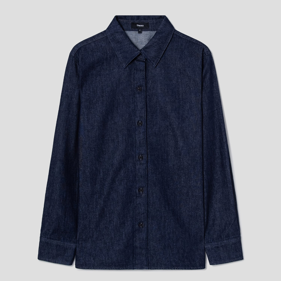 Theory Women Drape Denim Straight Fit Shirt - Indigo