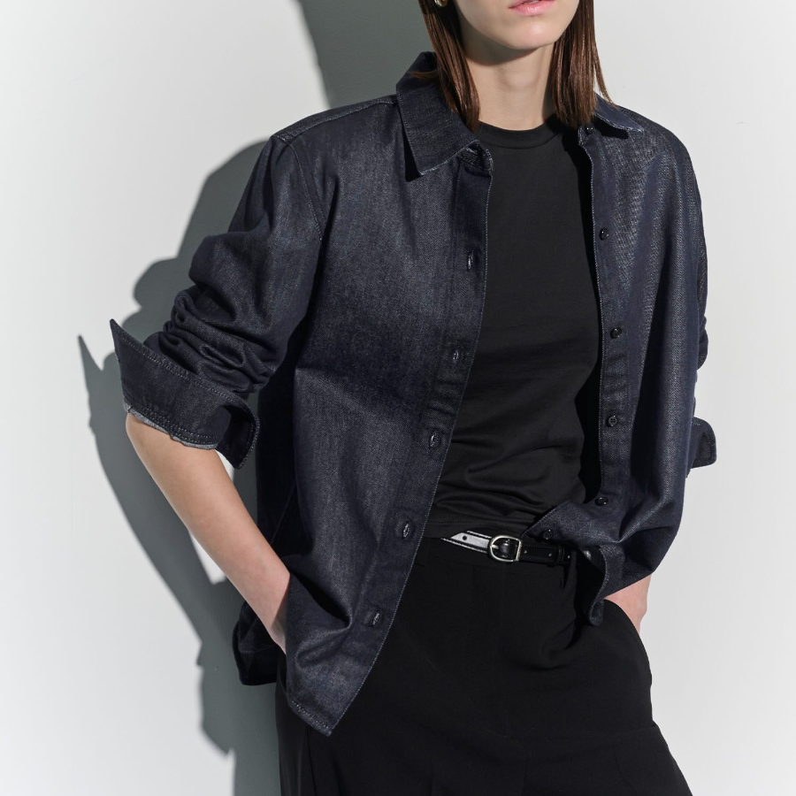 Theory Women Drape Denim Straight Fit Shirt - Indigo