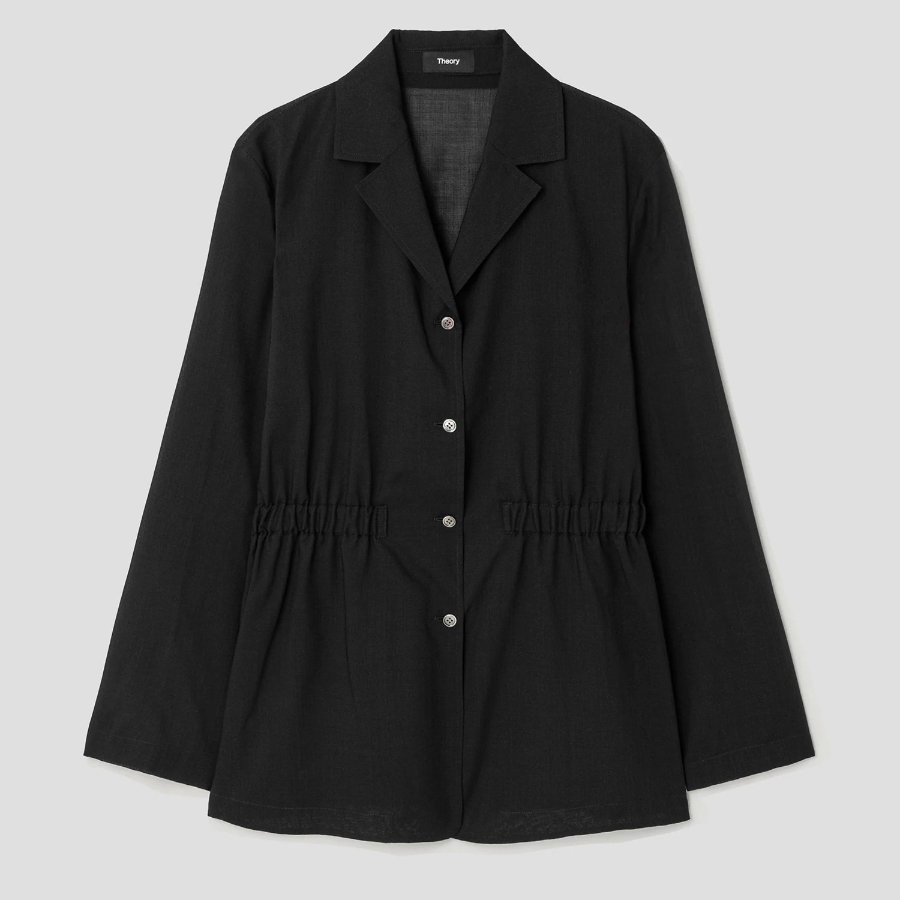 Theory Women Lightweight Wool Cinch Waist Jacket - Black