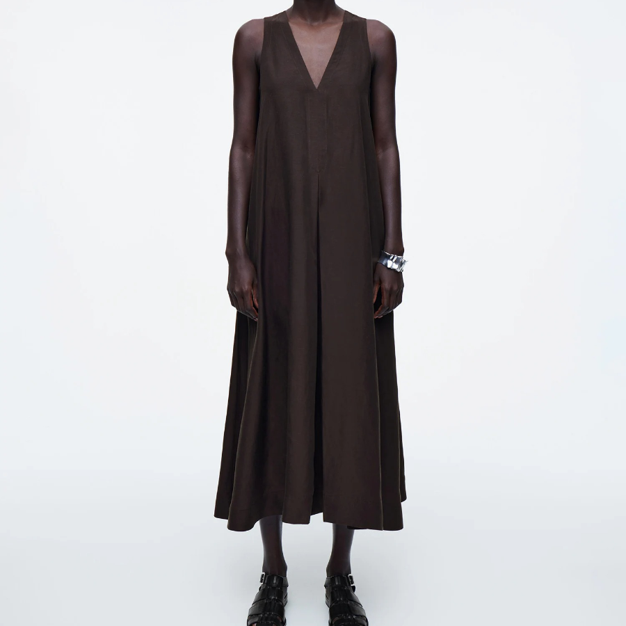 COS A-Line Linen-Blend Midi Dress