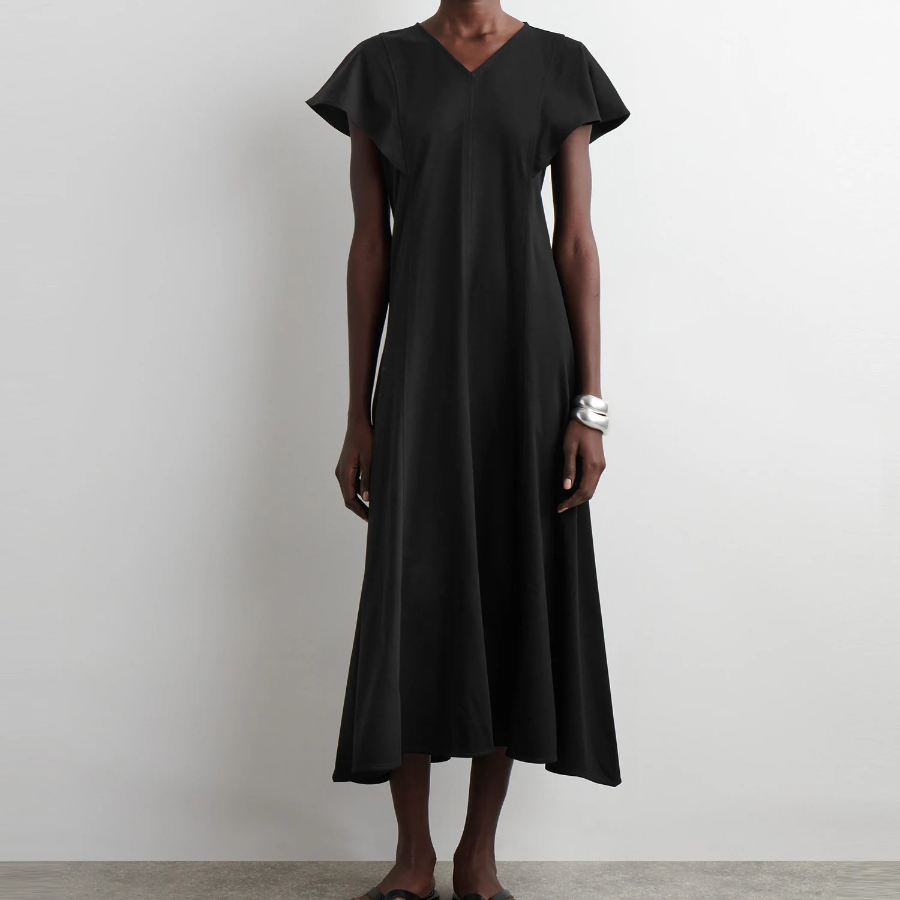 COS – Petal Sleeve Cotton Midi Dress Black