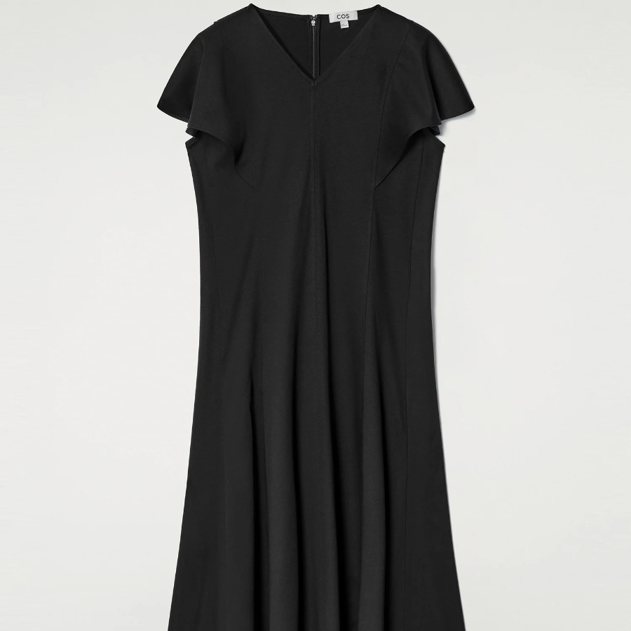 COS – Petal Sleeve Cotton Midi Dress Black