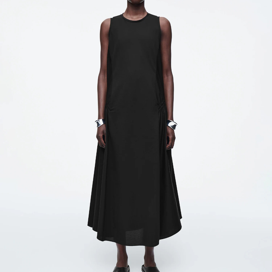 COS – Panel Gathered Side Midi Dress Black