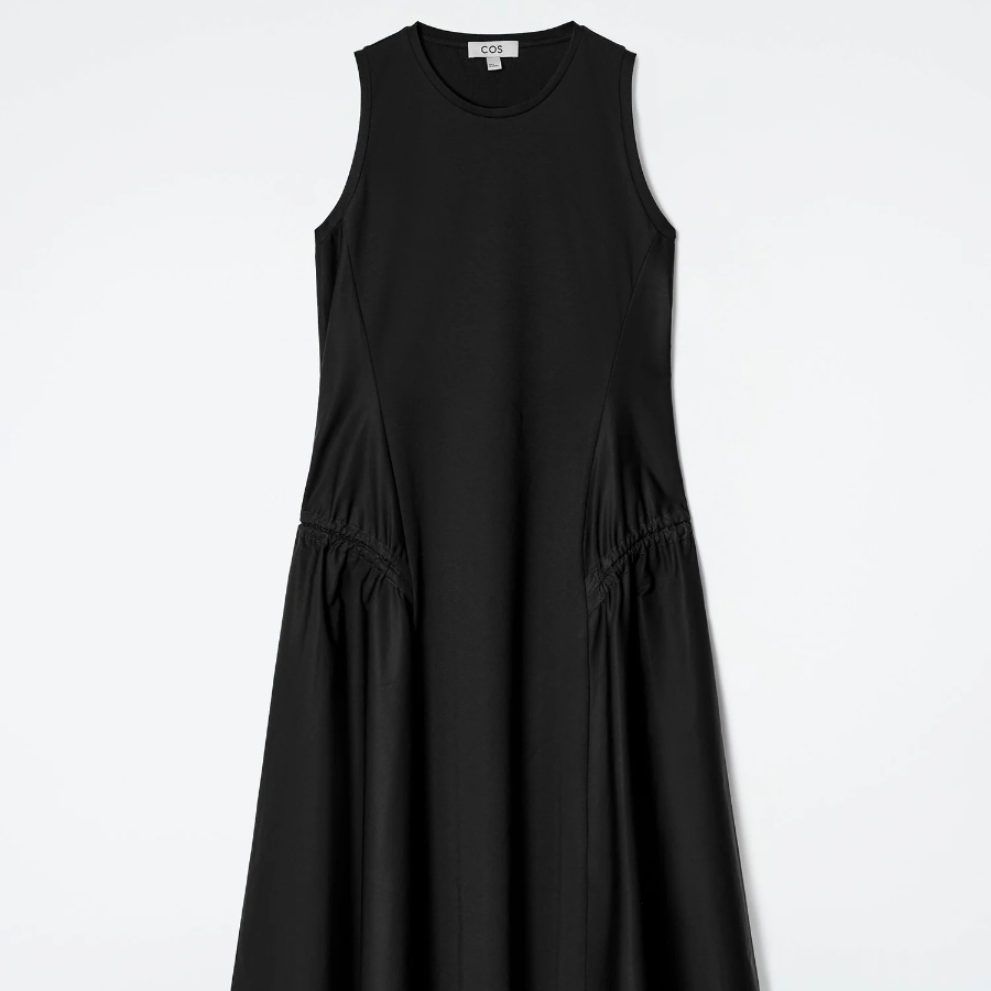 COS – Panel Gathered Side Midi Dress Black