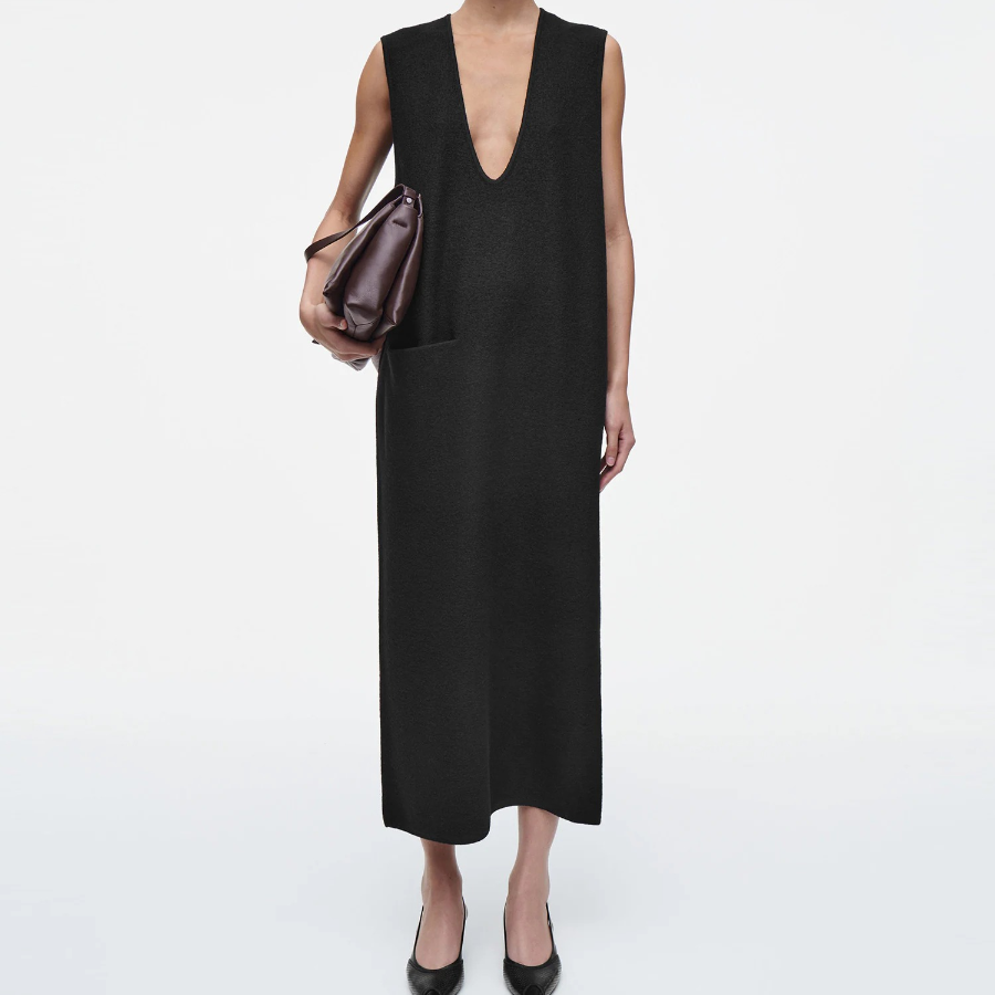 COS – Boiled Wool Midi Dress Black