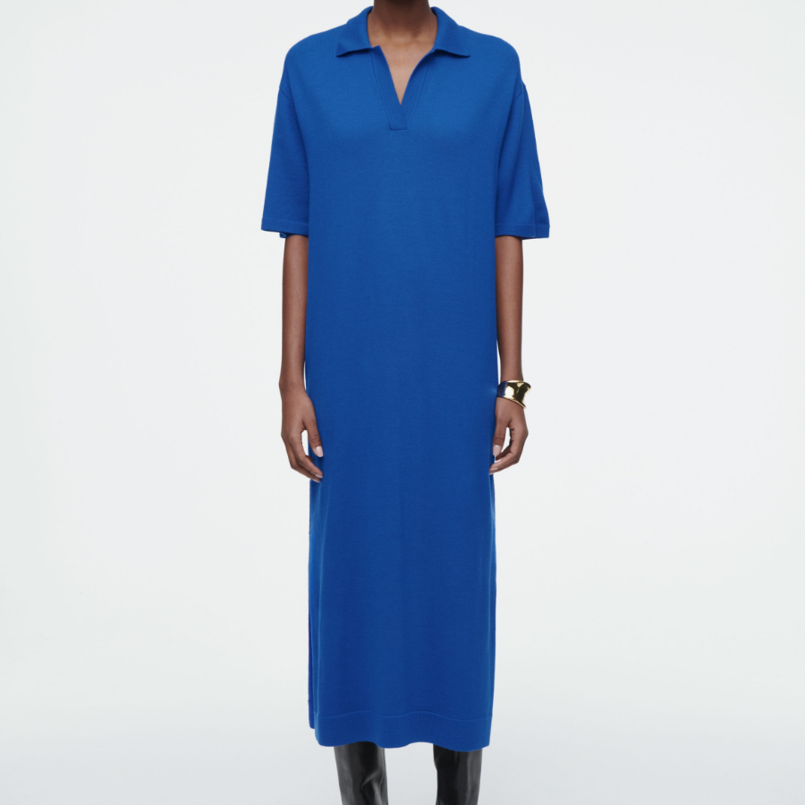 COS – Merino Wool Polo Dress Cobalt