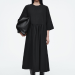 COS – Gathered Wool Blend Midi Dress Black