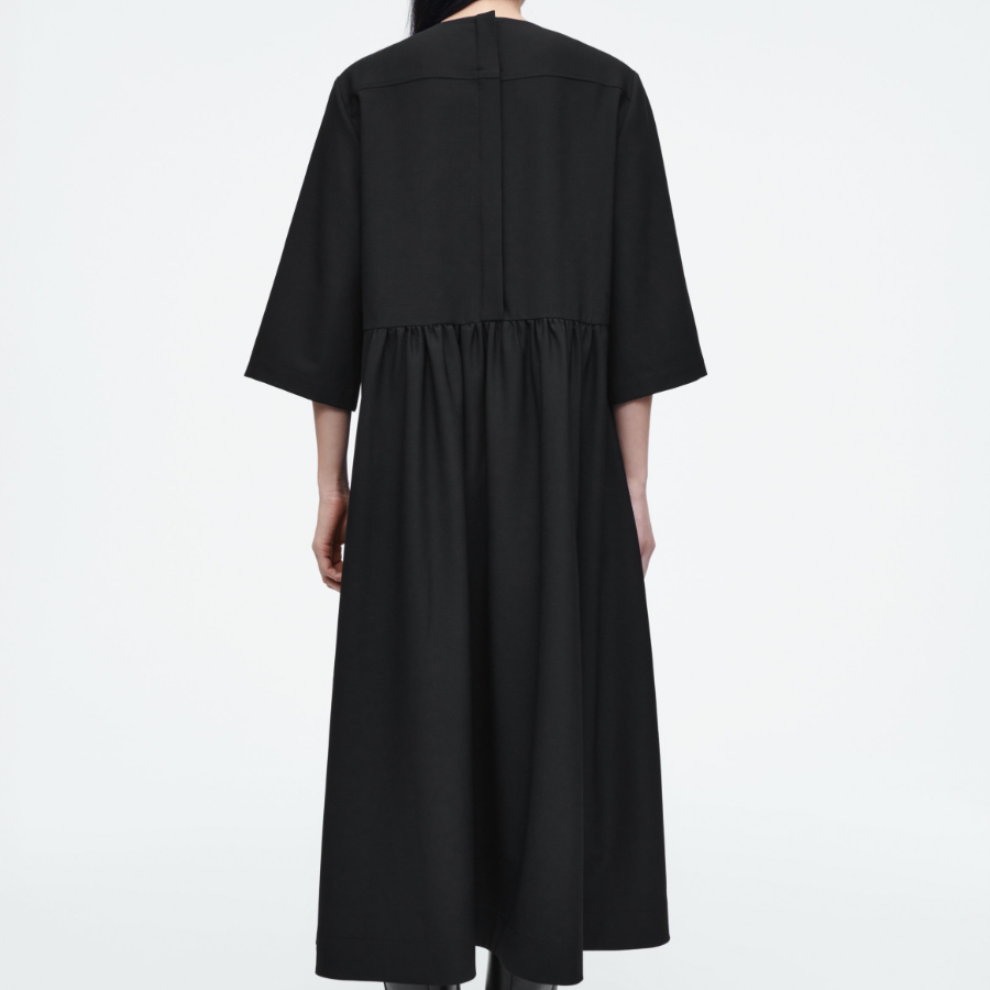COS – Gathered Wool Blend Midi Dress Black