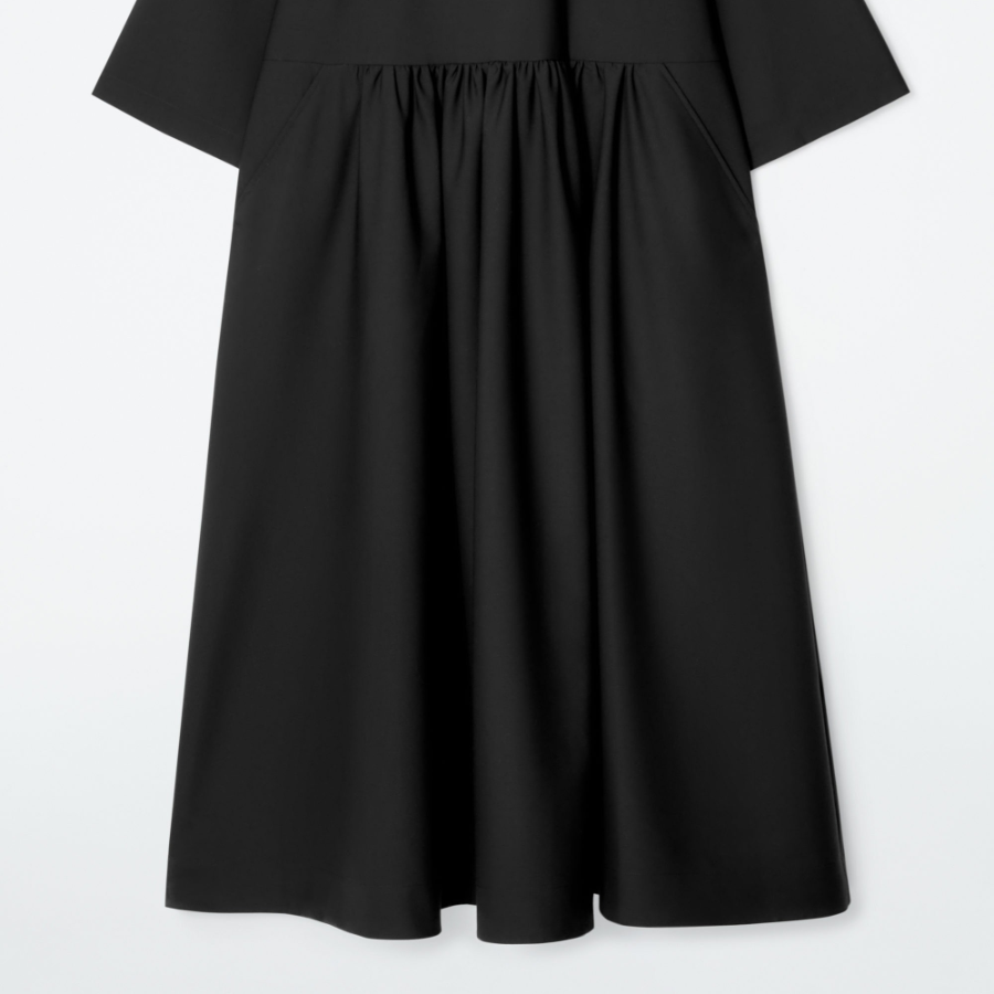 COS – Gathered Wool Blend Midi Dress Black