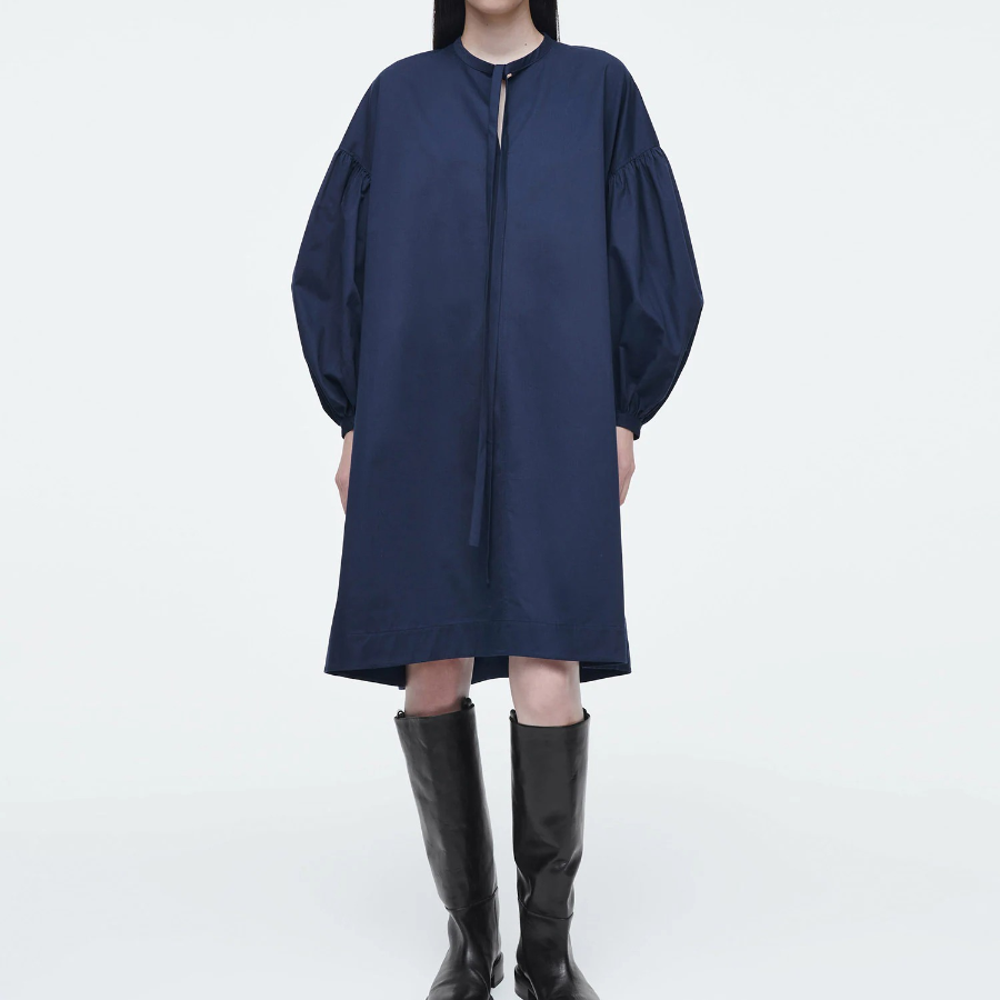 COS – Gathered Tie Detail Dress Navy
