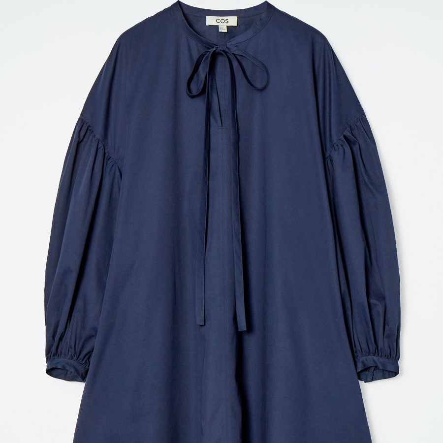 COS – Gathered Tie Detail Dress Navy