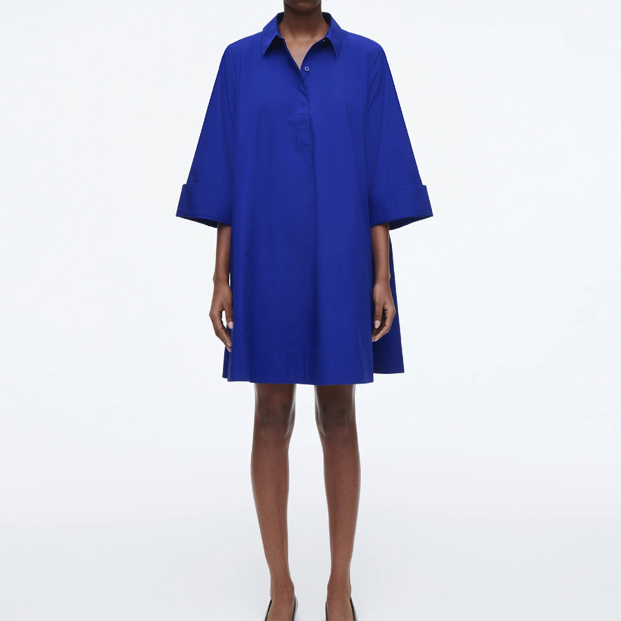 COS – Long Sleeve A-Line Shirt Dress Cobalt Blue