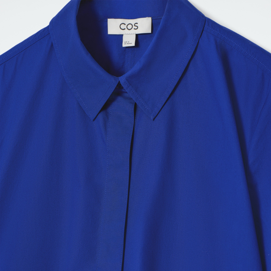COS – Long Sleeve A-Line Shirt Dress Cobalt Blue