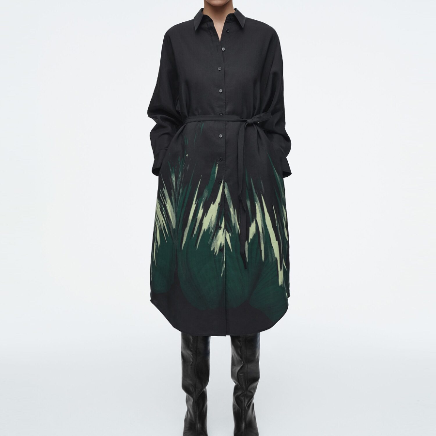 COS – Printed Belted Shirt Dress Black