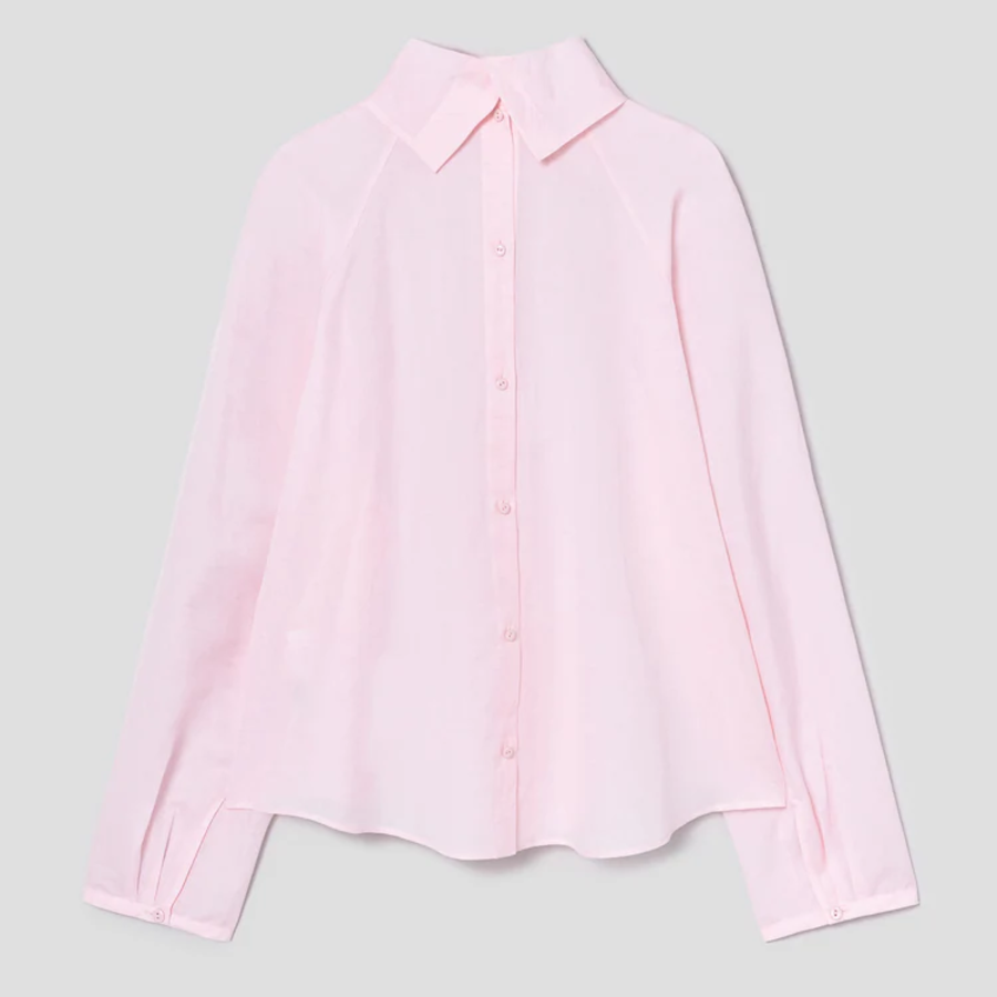 KUHO Open Collar Blouse - Light Pink