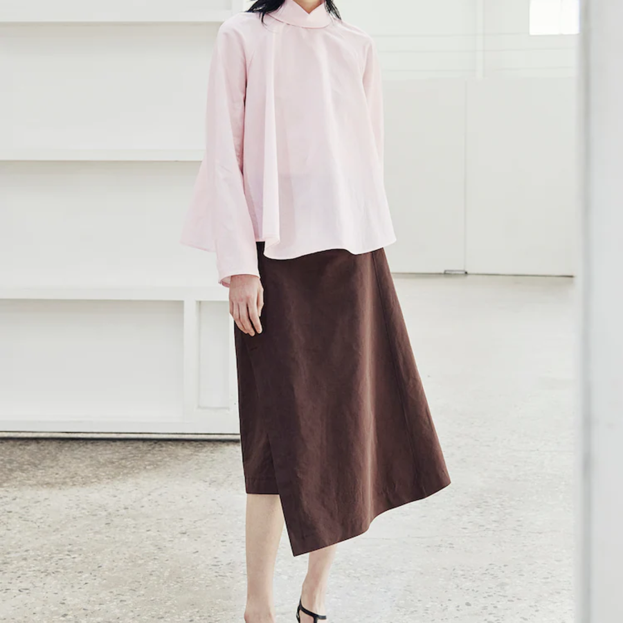 KUHO Open Collar Blouse - Light Pink