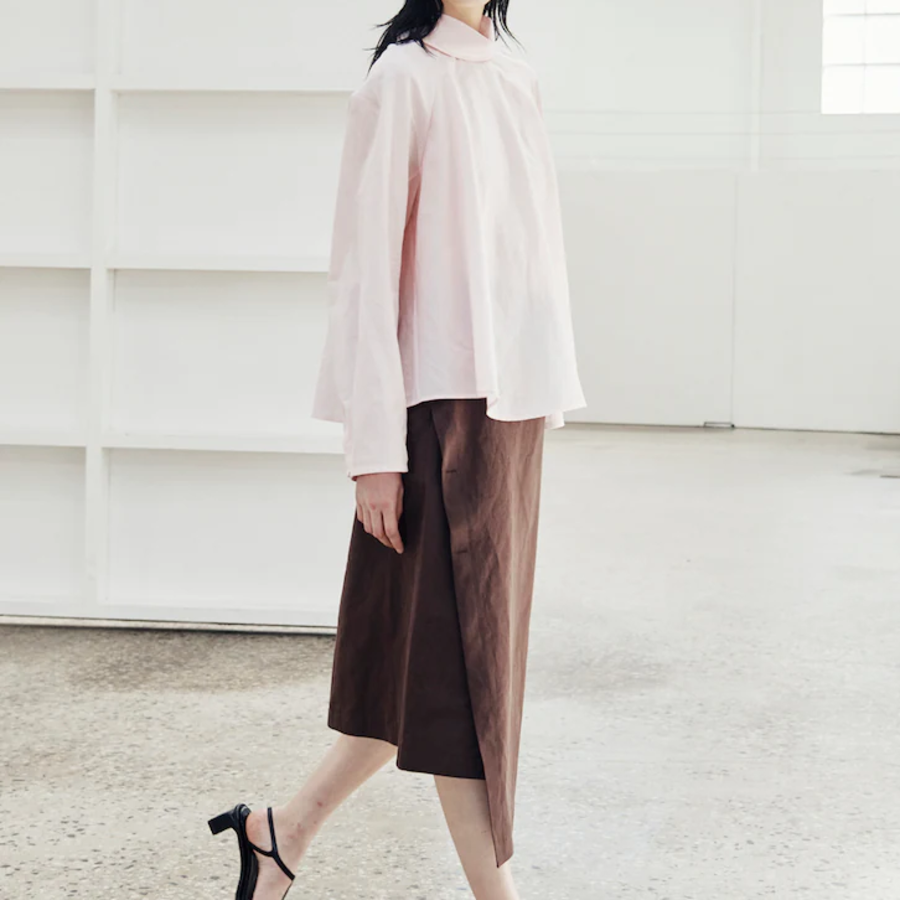 KUHO Open Collar Blouse - Light Pink