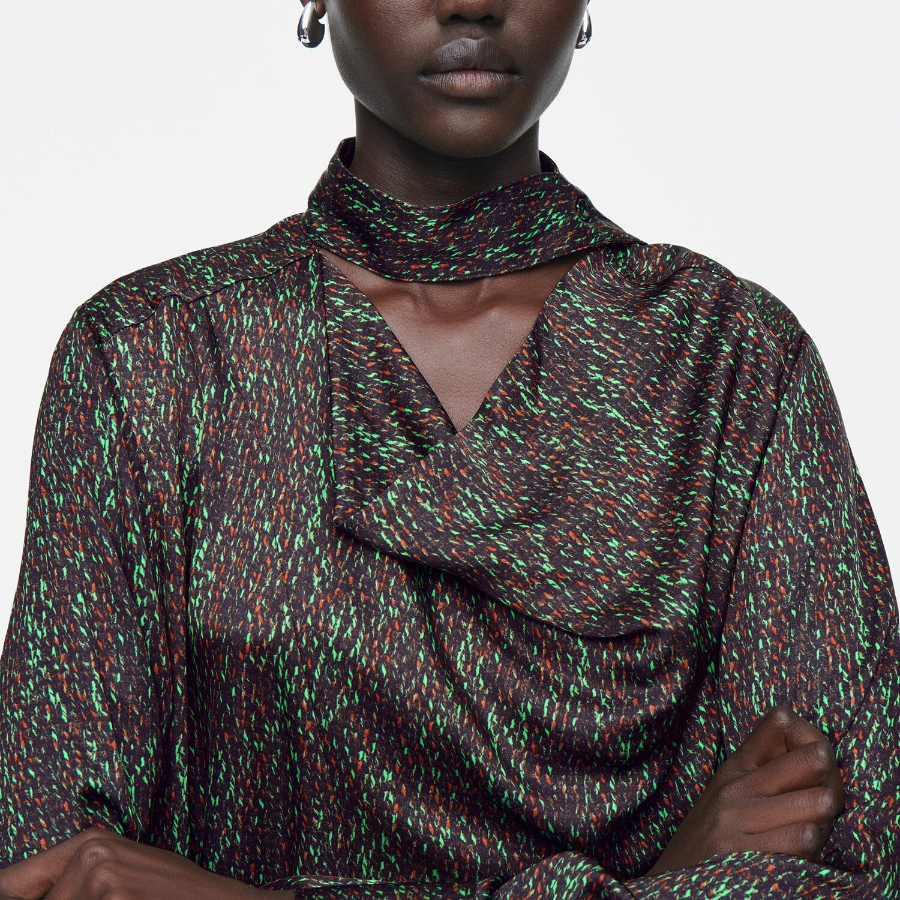 COS – Scarf Detail Printed Midi Dress Black