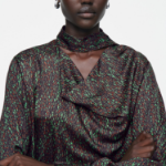 COS – Scarf Detail Printed Midi Dress Black