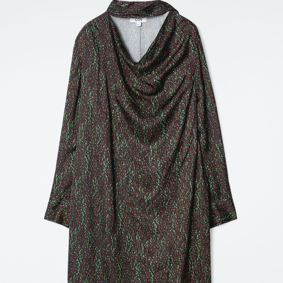 COS – Scarf Detail Printed Midi Dress Black