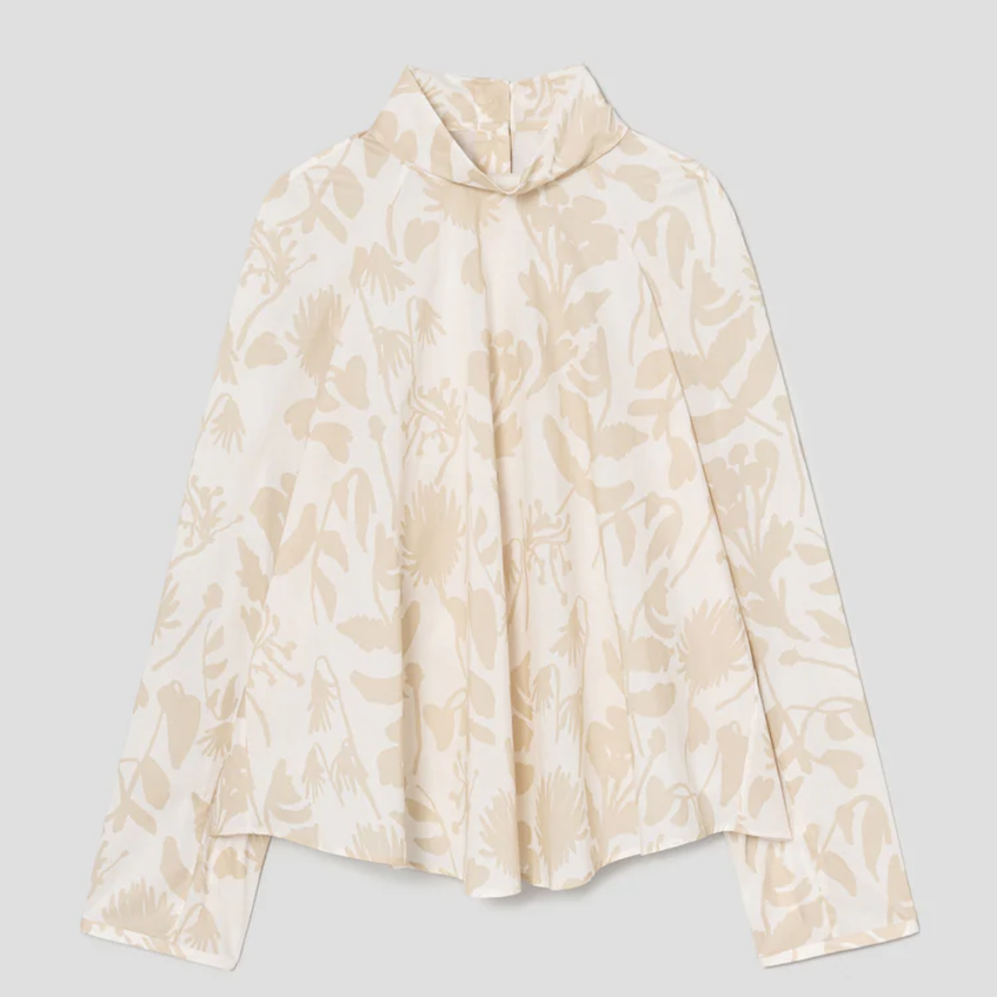 KUHO Open Collar Blouse - Beige