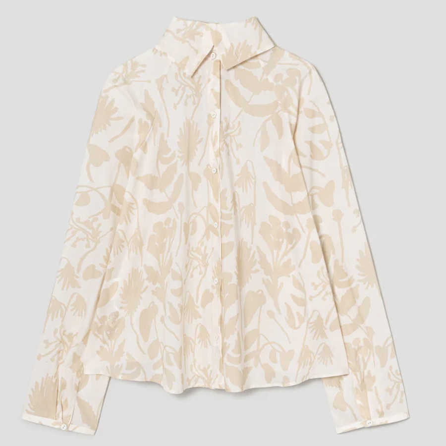 KUHO Open Collar Blouse - Beige