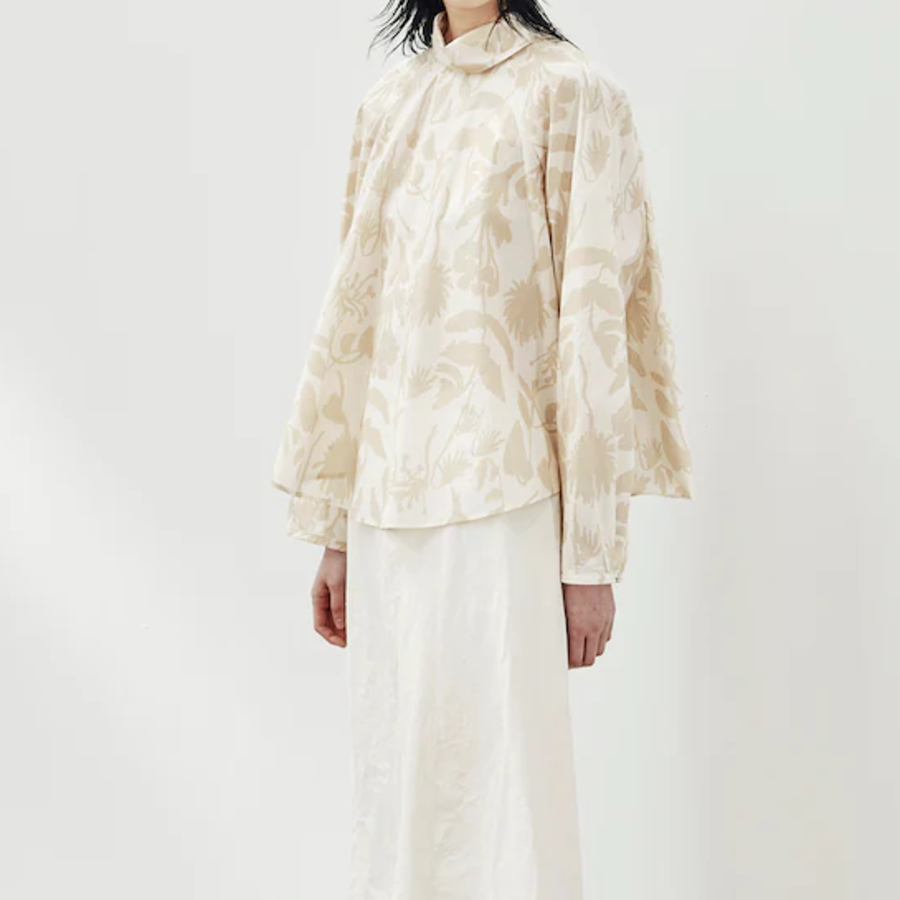 KUHO Open Collar Blouse - Beige