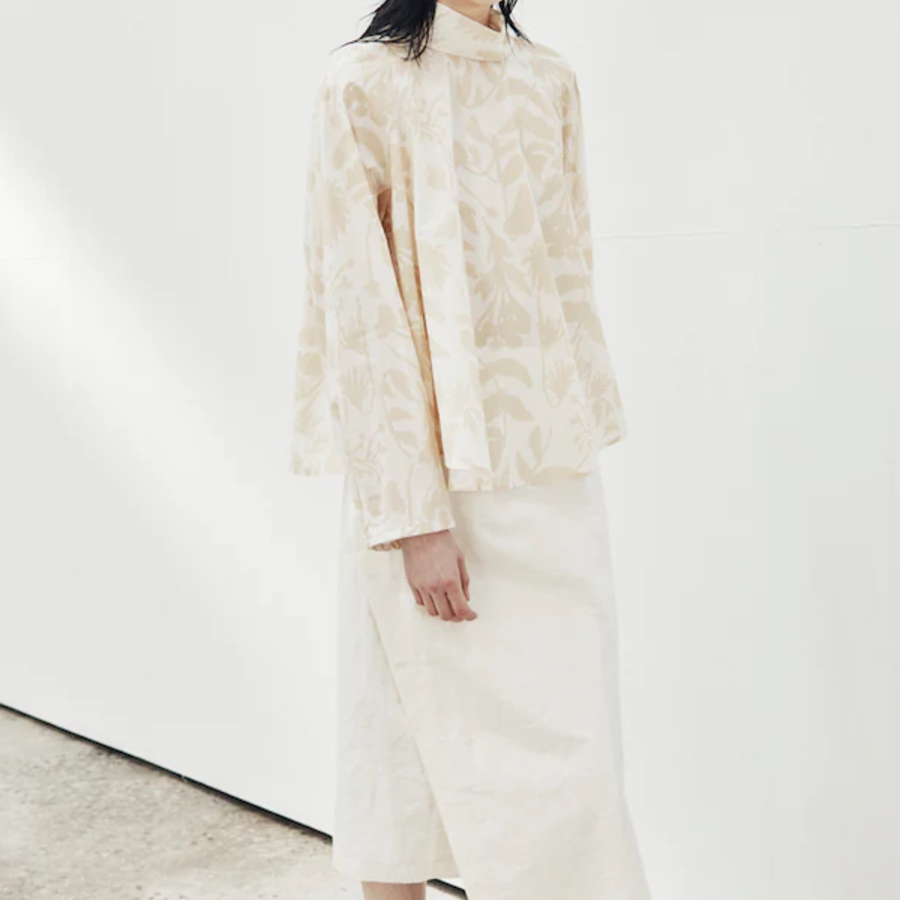 KUHO Open Collar Blouse - Beige