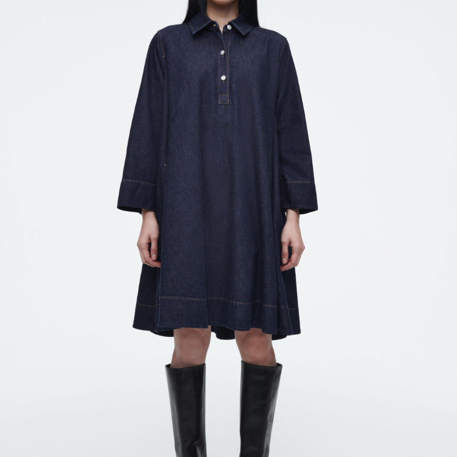 COS – A-Line Denim Mini Shirt Dress Dark Blue