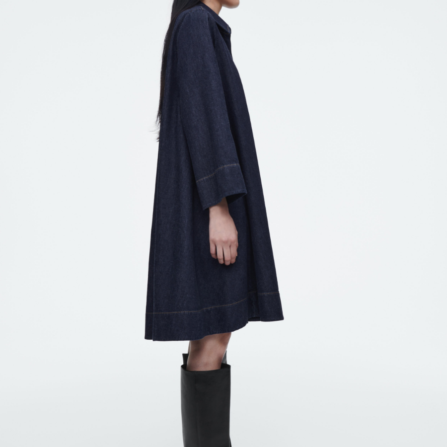 COS – A-Line Denim Mini Shirt Dress Dark Blue