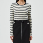 GANNI Striped Soft Cotton Rib Long Sleeve T-Shirt - Sky Captain