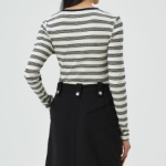 GANNI Striped Soft Cotton Rib Long Sleeve T-Shirt - Sky Captain