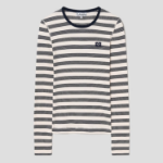 GANNI Striped Soft Cotton Rib Long Sleeve T-Shirt - Sky Captain