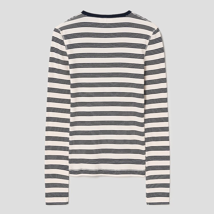 GANNI Striped Soft Cotton Rib Long Sleeve T-Shirt - Sky Captain