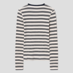 GANNI Striped Soft Cotton Rib Long Sleeve T-Shirt - Sky Captain