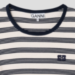 GANNI Striped Soft Cotton Rib Long Sleeve T-Shirt - Sky Captain