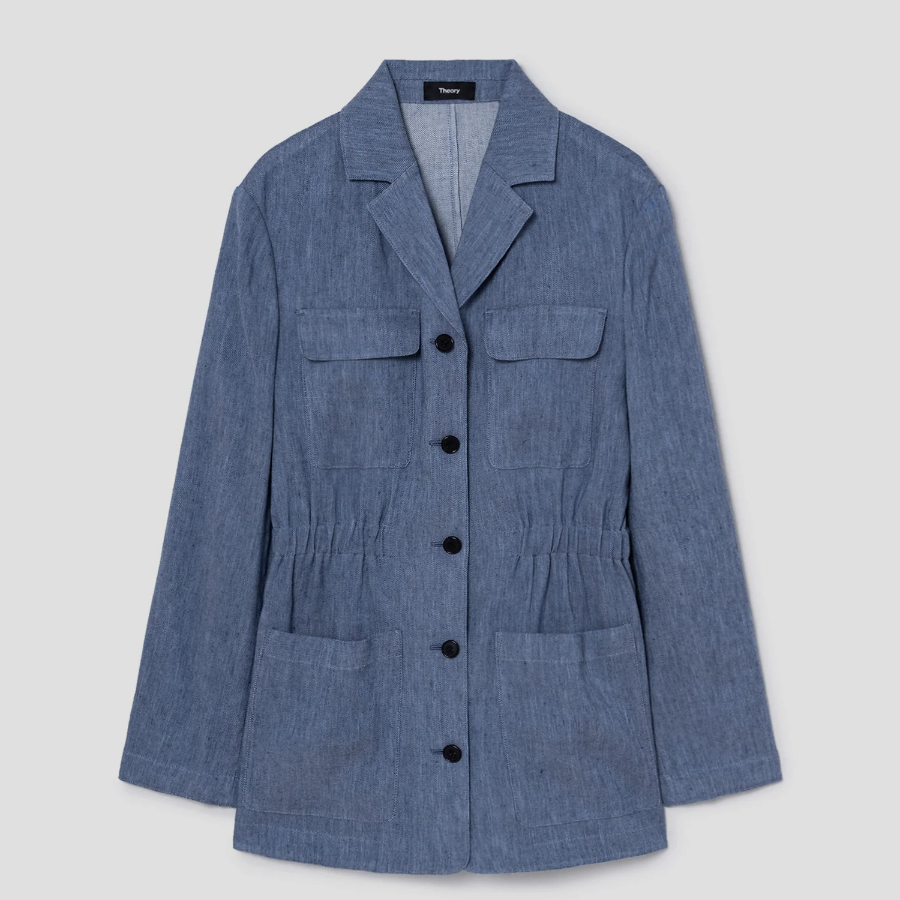 Theory Women Denim Crunch Cinch Patch Jacket - Light Denim