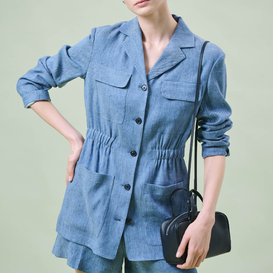 Theory Women Denim Crunch Cinch Patch Jacket - Light Denim