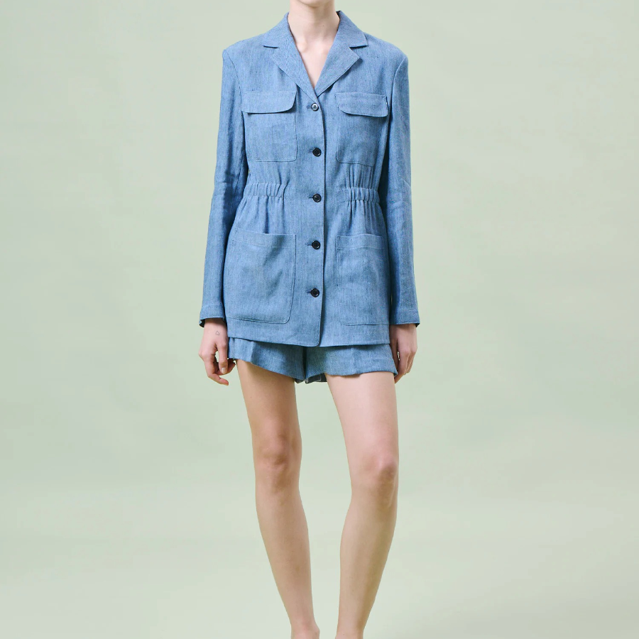 Theory Women Denim Crunch Cinch Patch Jacket - Light Denim