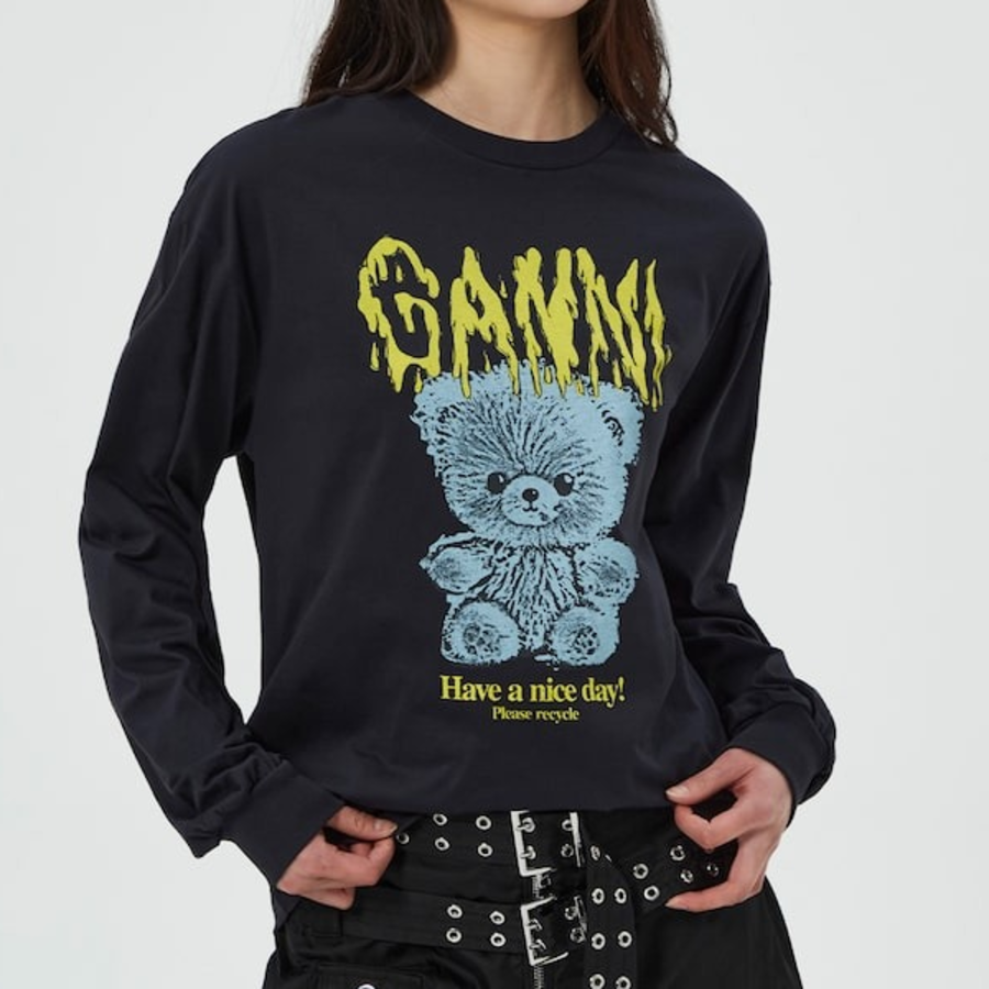 GANNI Basic Cotton Teddy Long Sleeve T-shirt - Ash