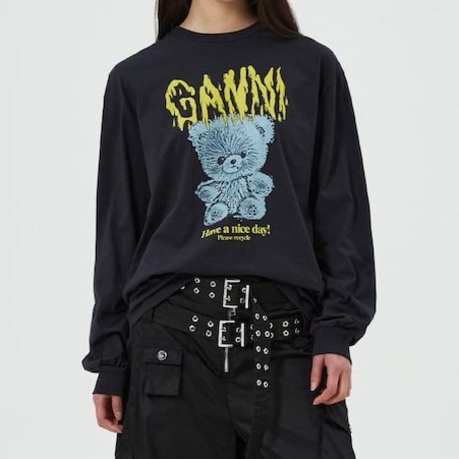 GANNI Basic Cotton Teddy Long Sleeve T-shirt - Ash