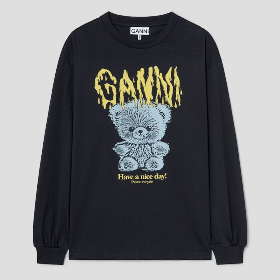 GANNI Basic Cotton Teddy Long Sleeve T-shirt - Ash