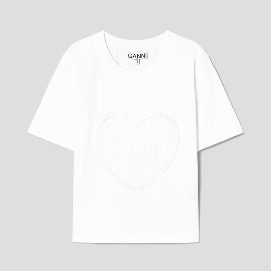 GANNI Heavy Cotton Heart Small T-Shirt - Bright White