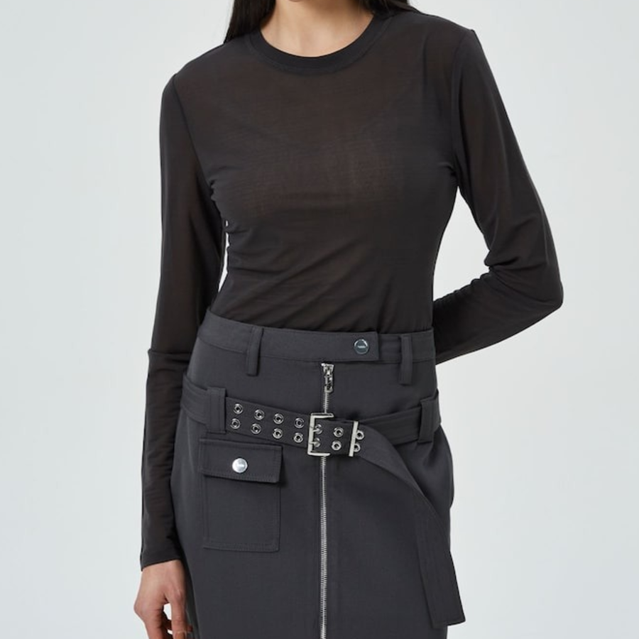 GANNI Sheer Mesh Jersey Long Sleeve Top - Phantom