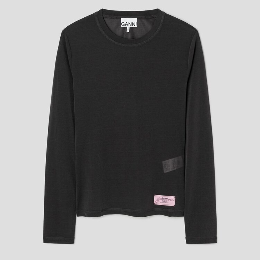 GANNI Sheer Mesh Jersey Long Sleeve Top - Phantom