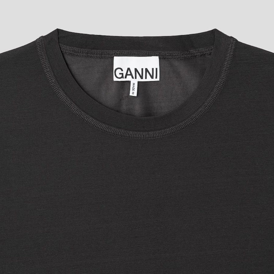 GANNI Sheer Mesh Jersey Long Sleeve Top - Phantom