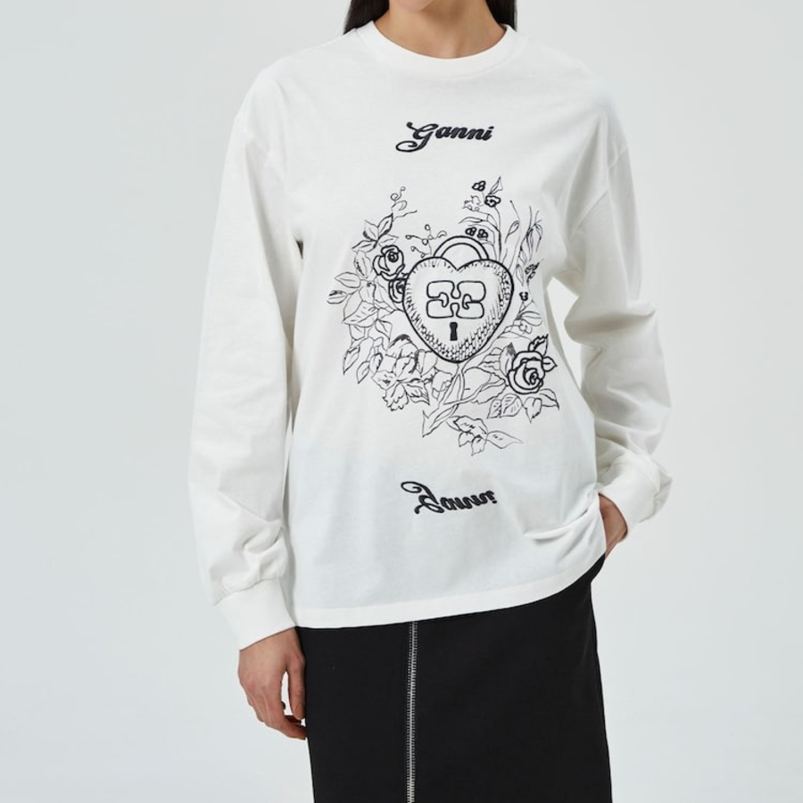 GANNI Re-cut Heavy Jersey Charm Long Sleeve T-shirt - Egret