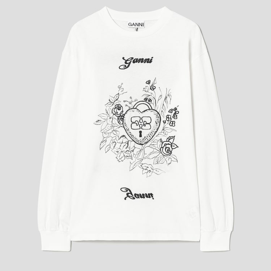 GANNI Re-cut Heavy Jersey Charm Long Sleeve T-shirt - Egret