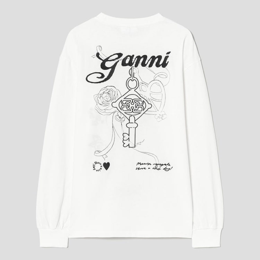 GANNI Re-cut Heavy Jersey Charm Long Sleeve T-shirt - Egret